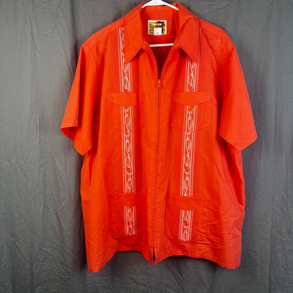 Genuine Haband Guayabera Cuban Watermelon Color Zip Up Shirt